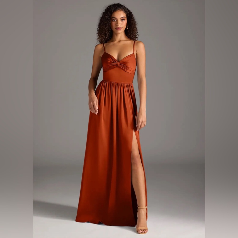 AZAZIE ZEYA — Paprika A-Line Pleated Stretch Satin Dress